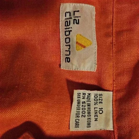 Liz Claiborne Orange Linen Classic Vintage Quiet Luxury Pearl Buttons Size 10 - Picture 2 of 6